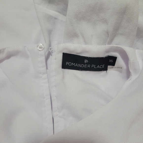 Pomander Place Quinn White Tiered Babydoll Dress XS Puff Sleeve Button Back - Picture 8 of 10